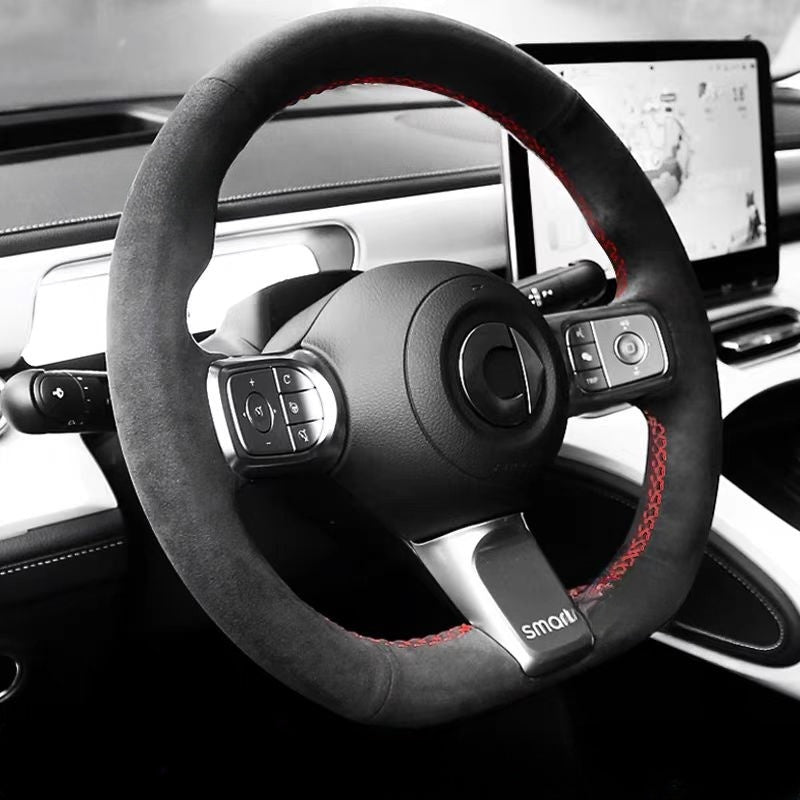 Genuine leather hand-stitched steering wheel cover for smart #5