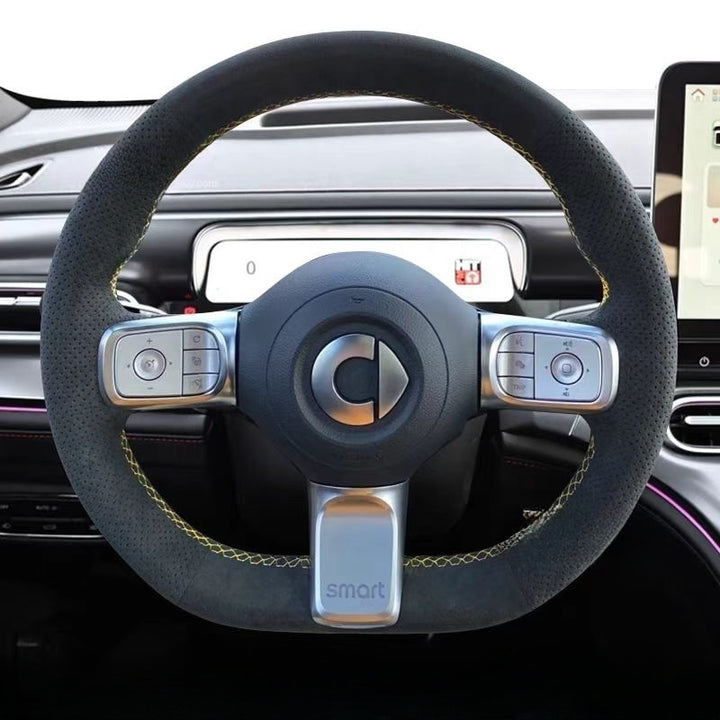 Genuine leather hand-stitched steering wheel cover for smart #5